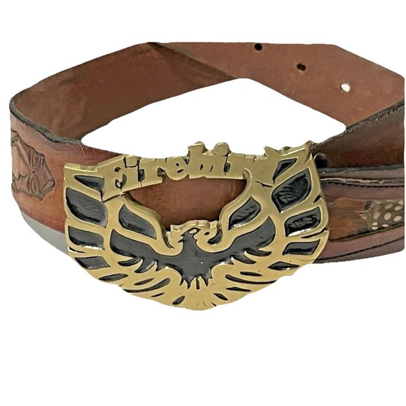 Pontiac Firebird Vintage 70s Buckle W/Tooled Leather Belt 30/32 Rare HTF - Picture 1 of 12